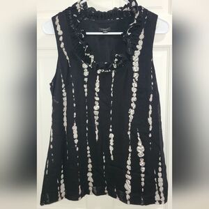 Ann Taylor Black and Cream Ruffled Neck Sleeveless Bloise